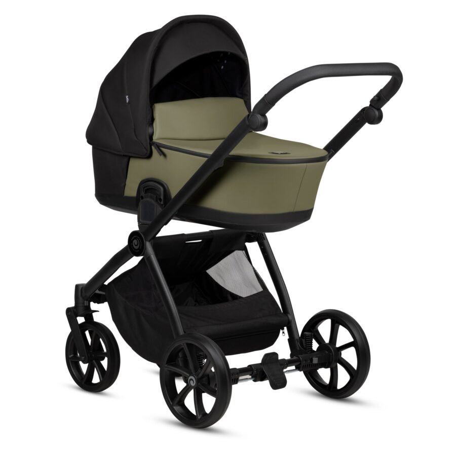 Tutis Mio3+ Thermo Leather Collection ratiņi 4in1 Olive (025) + Tutis Elo Lux i-Size autokrēsliņš un ISOFIX bāze