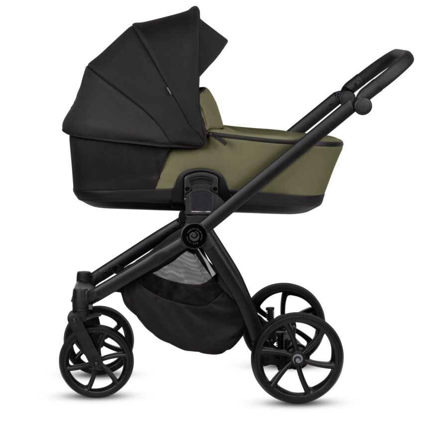 Tutis Mio3+ Thermo Leather Collection ratiņi 4in1 Olive (025) + Tutis Elo Lux i-Size autokrēsliņš un ISOFIX bāze