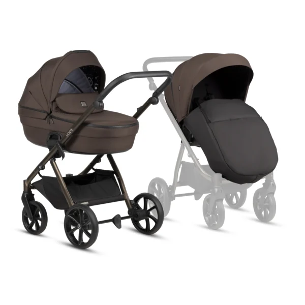 Tutis Uno6 2in1 rudas kūdikių vežimėlis su lopšiu ir sportine dalimi, juodais ratais