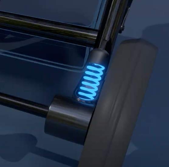 Tutis Gio sportinių vežimėlių ratas su mėlyna amortizatoriaus spyruokle ir pilka padanga