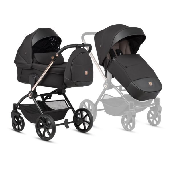 Tutis GIO Nero juodas kūdikių vežimėlis su lopšiu, sportine dalimi ir dideliais ratais