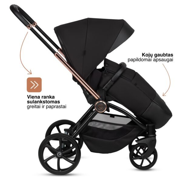 Juodas Tutis Gio sportinis vežimėlis su lopšiu, kojų gaubtu ir vienos rankos sulankstymu