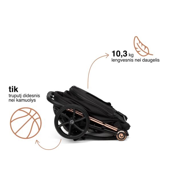 Sulankstytas juodas Tutis Gio sportinis vežimėlis su dideliais ratais, 10,3 kg