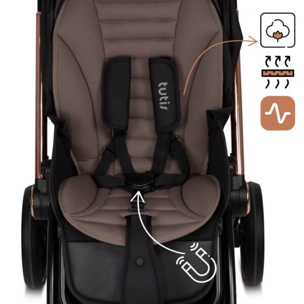 Ruda Tutis Gio sportinė vežimėlio dalis su juodu įdėklu ir saugos diržais