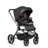 Tutis Gio+ juodas kūdikių vežimėlis su dideliu stogeliu ir vežimėlio lopšiu bei sėdima dalimi