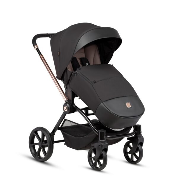 Tutis Gio+ juodas kūdikių vežimėlis su lopšiu, dideliais ratais ir stogeliu