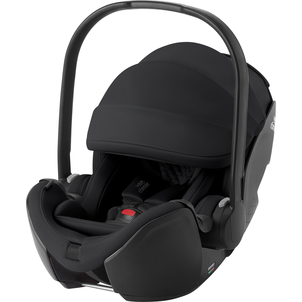 Baby Safe Pro melns autokrēsliņš ar jumtiņu un drošības jostām