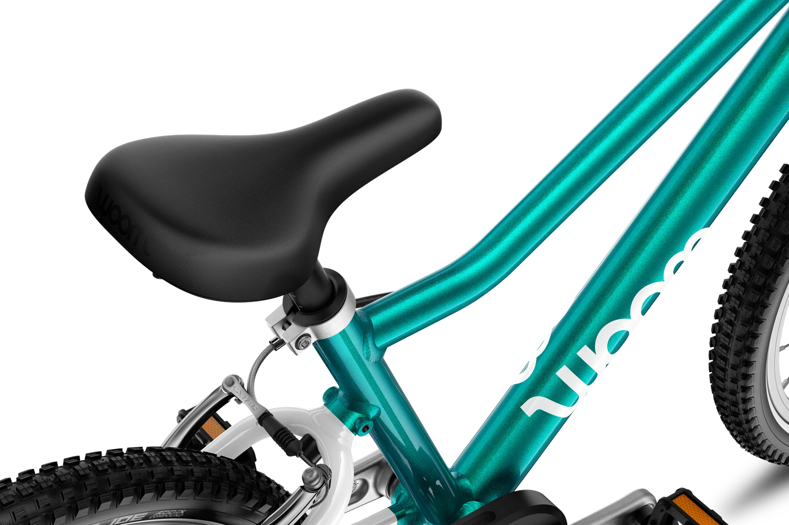 WOOM GO 2 bērnu velosipēda melns sēdeklis uz metallic turquoise rāmja