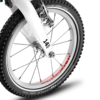 WOOM GO 2 bērnu velosipēda 14 collu priekšējais ritenis ar melnu riepu un baltu spieķu loku