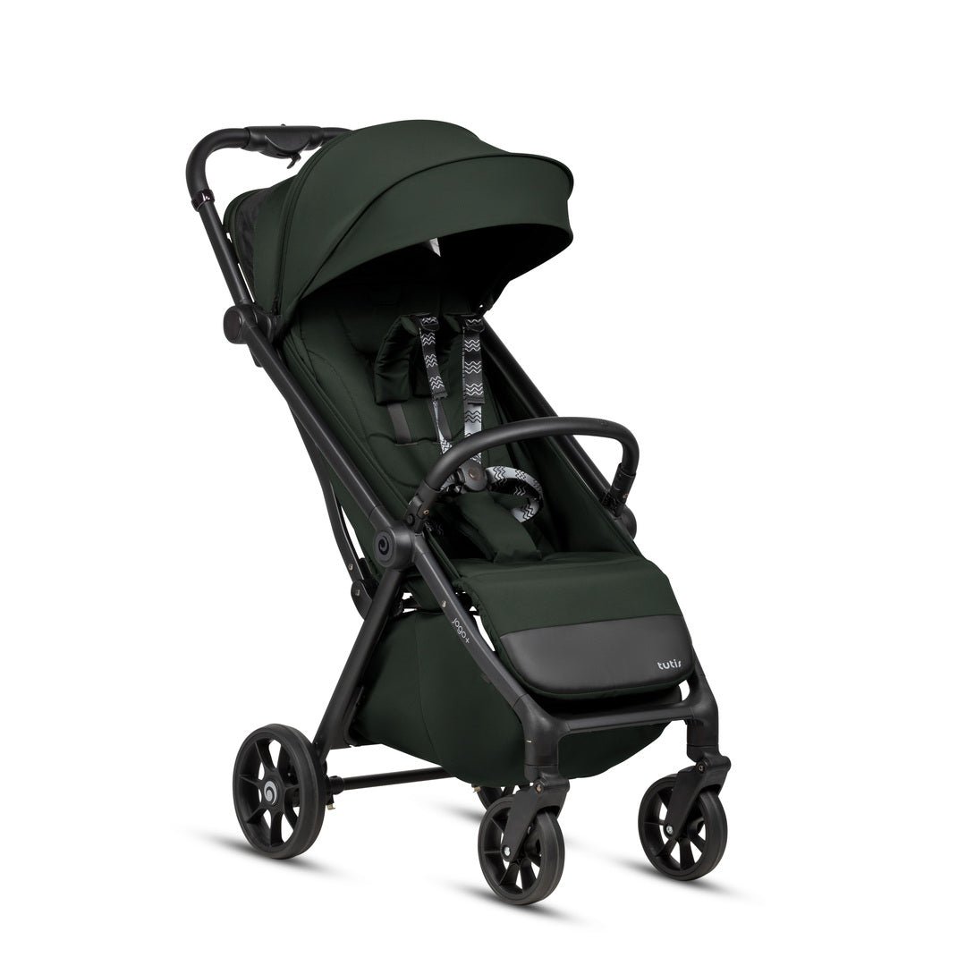 IMGC7589.jpg Tumši zaļi bērnu ratiņi ar jumtiņu, drošības jostām un rokturiem