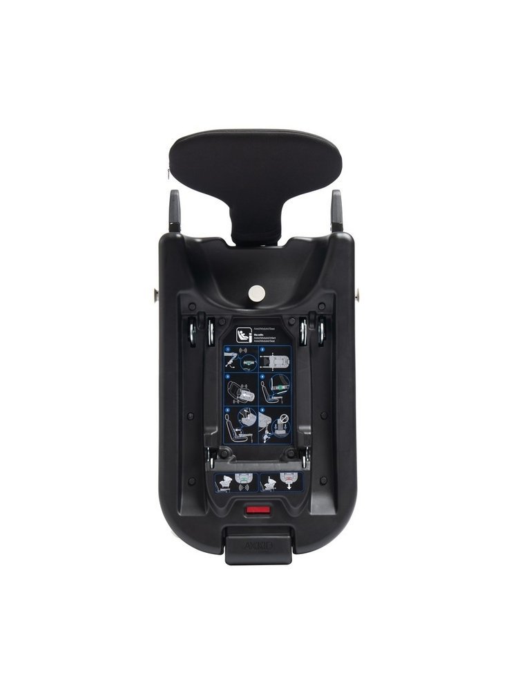 Melna Axkid Modukid Isofix bāze ar regulējamu atbalsta kāju un norādēm uz virsmas