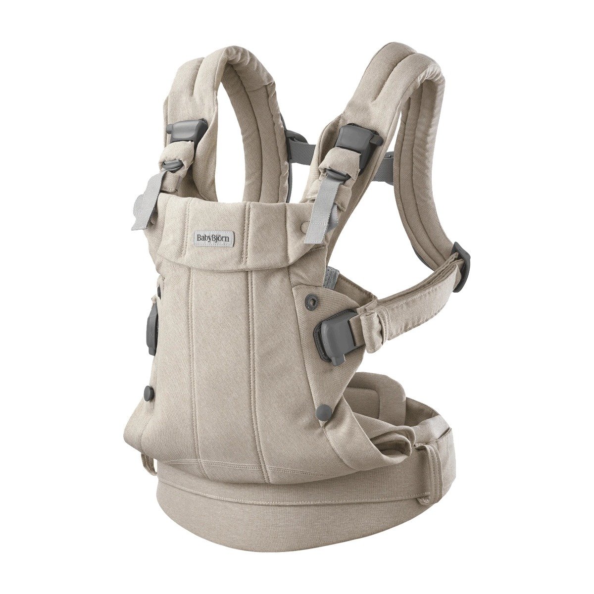 babybjorn-harmony-woven-melange-kengursoma-light-beige-balts-fons BabyBjörn Harmony Woven Melange ķengursoma Light Beige
