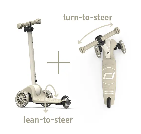 Pelēks Scoot and Ride Highwaykick 3S skrejritenis ar regulējamu stūri un trim riteņiem