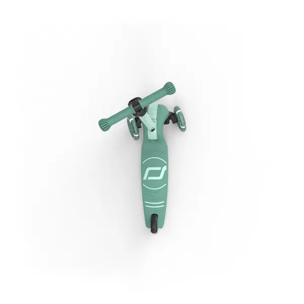 Zaļš Scoot and Ride Highwaykick 3S skrejritenis ar trim riteņiem un plata stūre