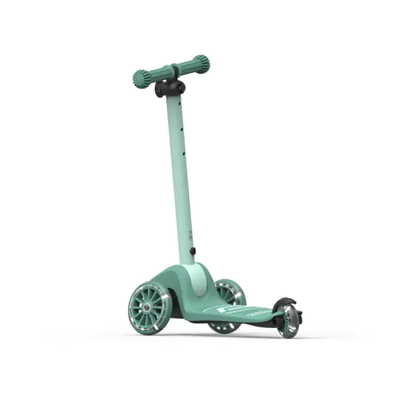Zaļš Scoot and Ride Highwaykick 3S skrejritenis ar trim riteņiem un regulējamu stūri