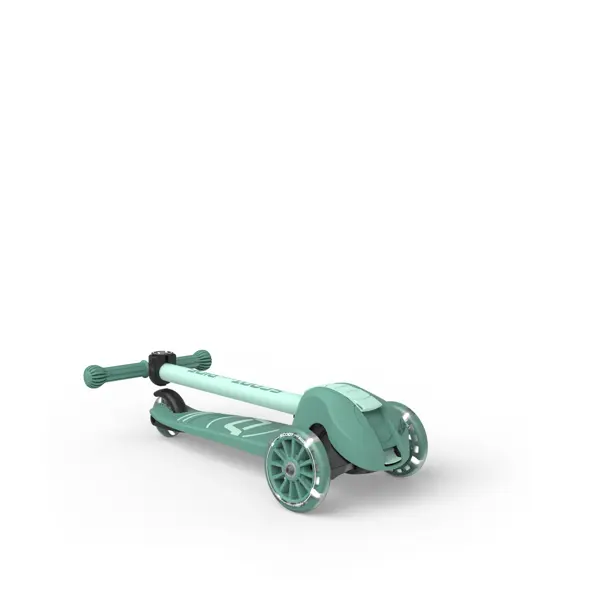 Zaļš Scoot and Ride Highwaykick 3S skrejritenis ar trim riteņiem un regulējamu rokturi