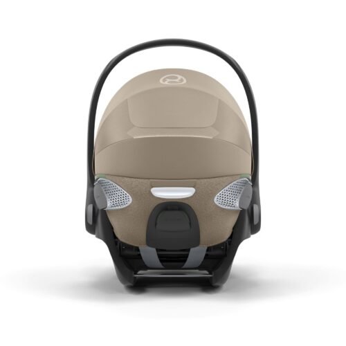 Cybex Cloud T i-Size bēšs autokrēsliņš ar melnu rokturi un zīdaiņa ieliktni īsu samazināšanai