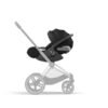 Cybex melns autokrēsliņš ar saules baldahīnu un rokturi bērnu ratiem, uzstādīts uz rāmja