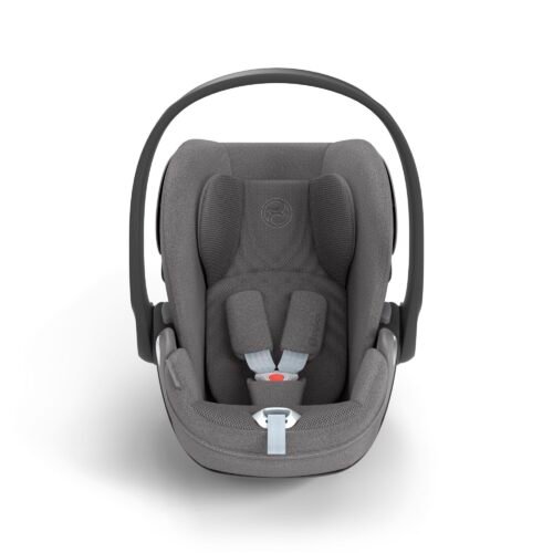 Pelēks Cybex Cloud T autokrēsliņš ar rokturi un drošības jostām