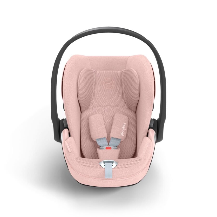 Rozā Cybex autokrēsliņš zīdainim ar balstu rokturi un drošības siksnām
