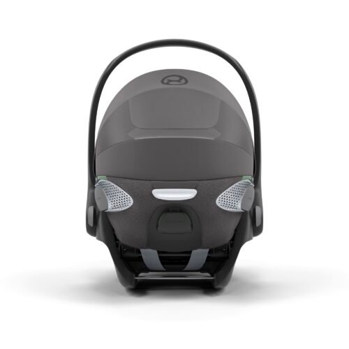 Tumši pelēks CYBEX bērnu autokrēsliņš ar rokturi un noņemamu polsterējumu