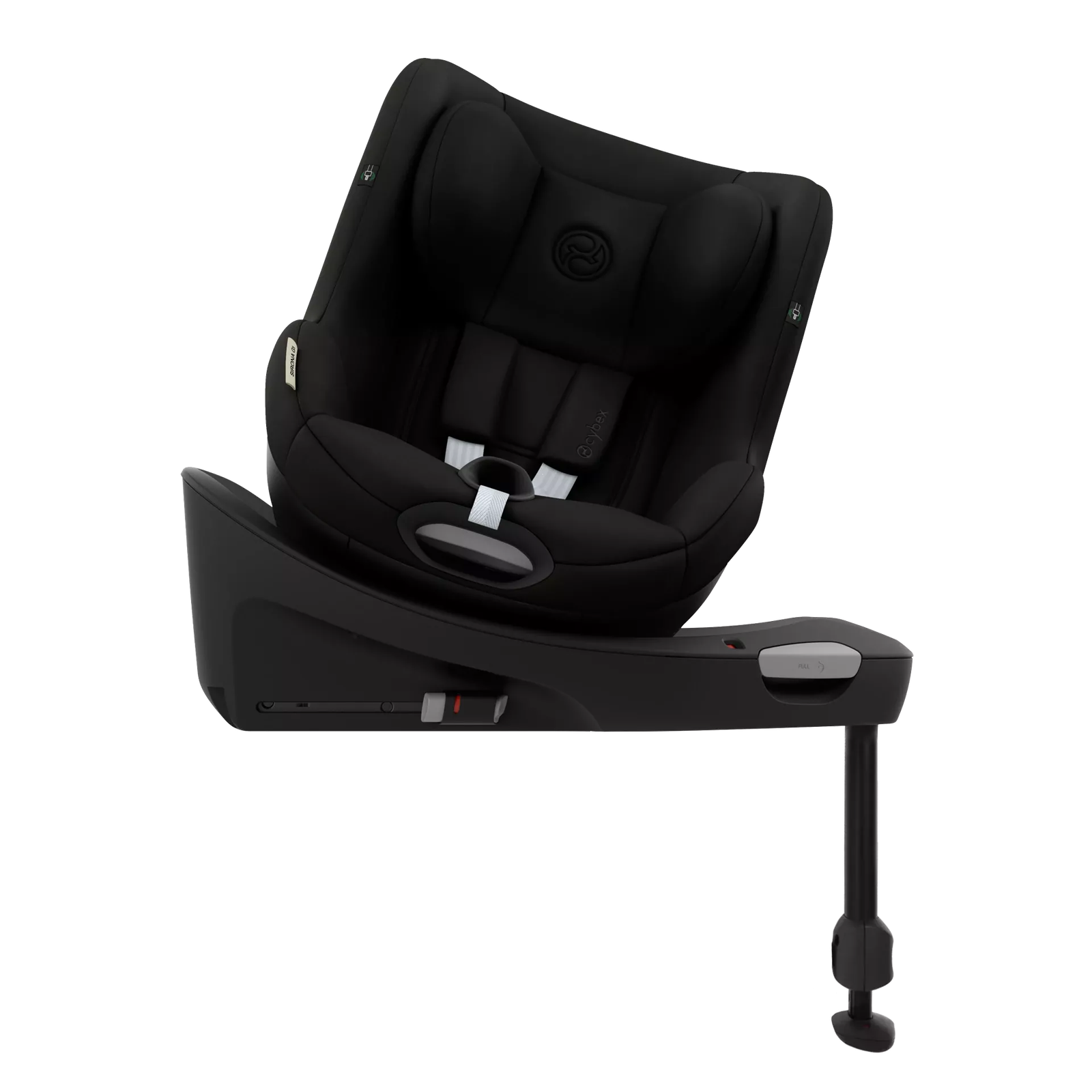 Cybex Sirona Gi i-Size melns autokrēsliņš ar pamatni un drošības jostām bērnam