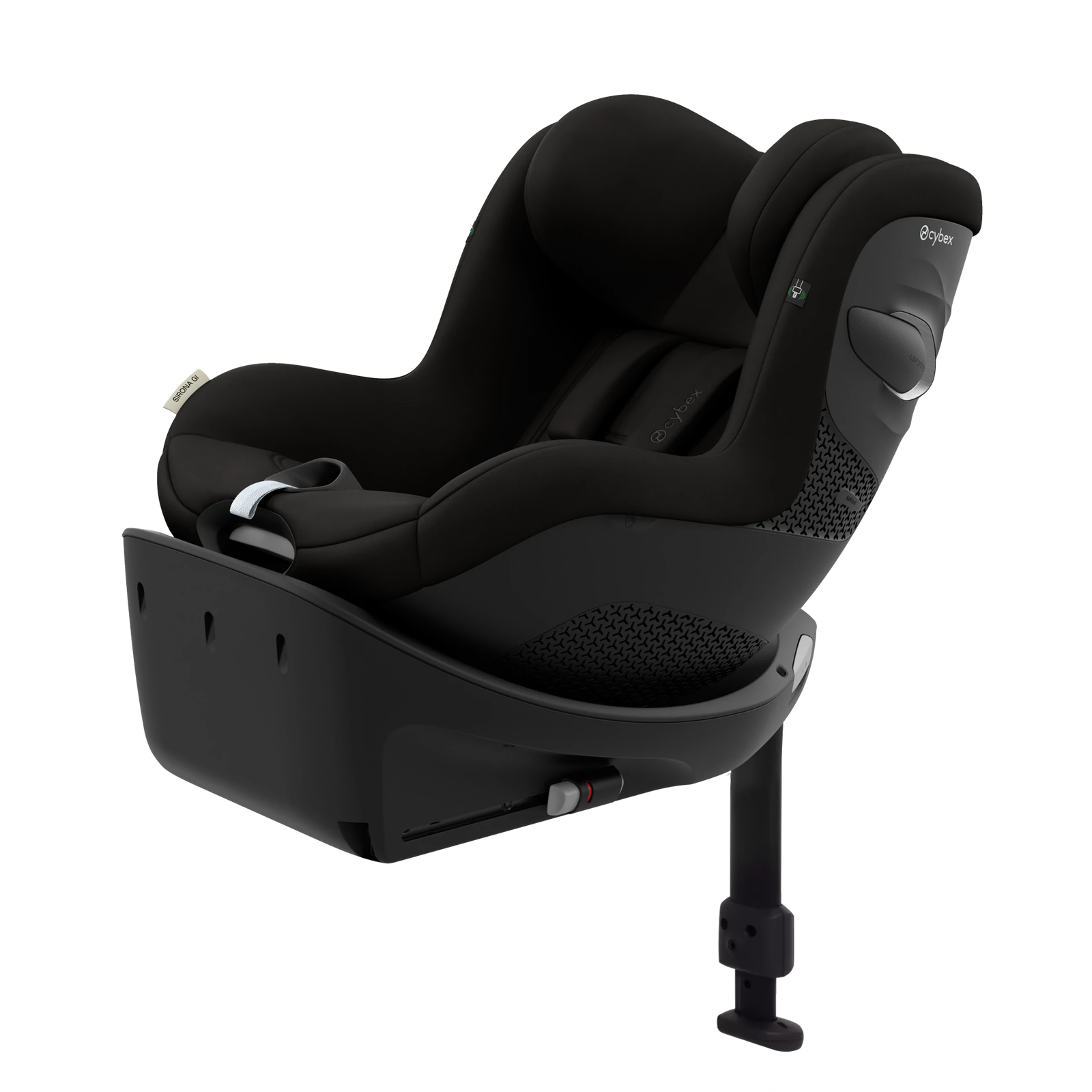 Cybex Sirona Gi i-Size melns bērnu autokrēsliņš ar balstu un izliektu aizsargmalu