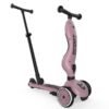 Scoot and Ride Highwaykick 1 rozā skrejritenis ar stūmējrokturi un trim riteņiem