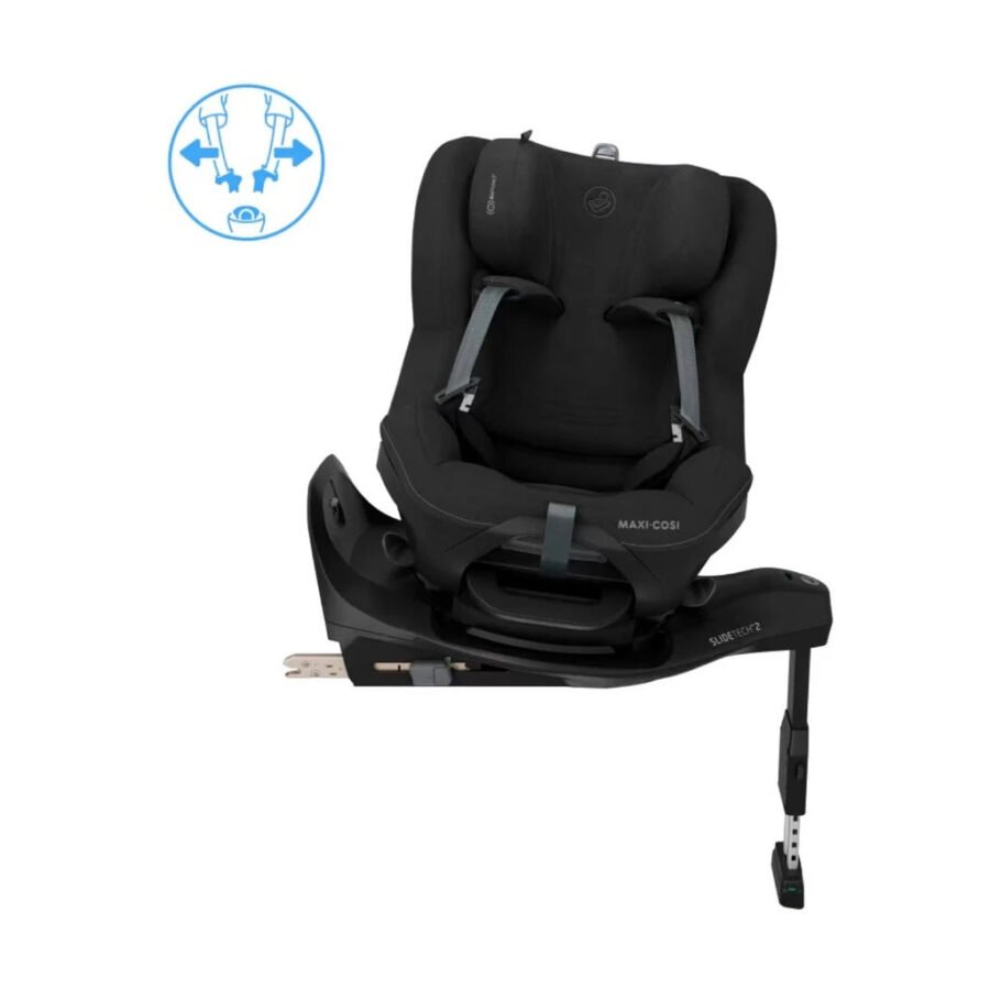 Melns Maxi-Cosi autokrēsliņš ar Isofix pamatni un sānu aizsardzību