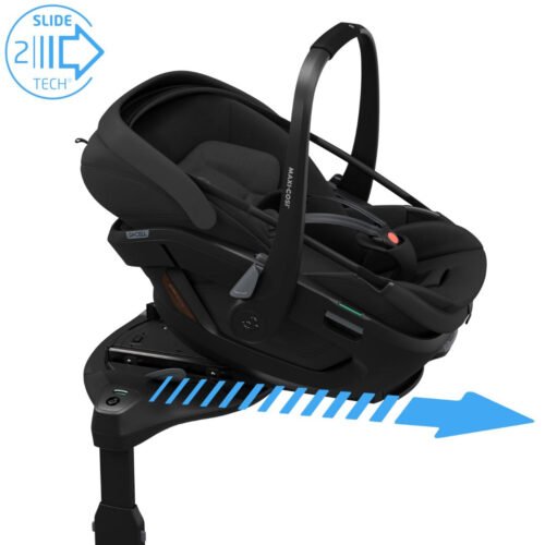 Melns Maxi-Cosi Coral autokrēsliņš ar Isofix bāzi un bīdes uzstādīšanu