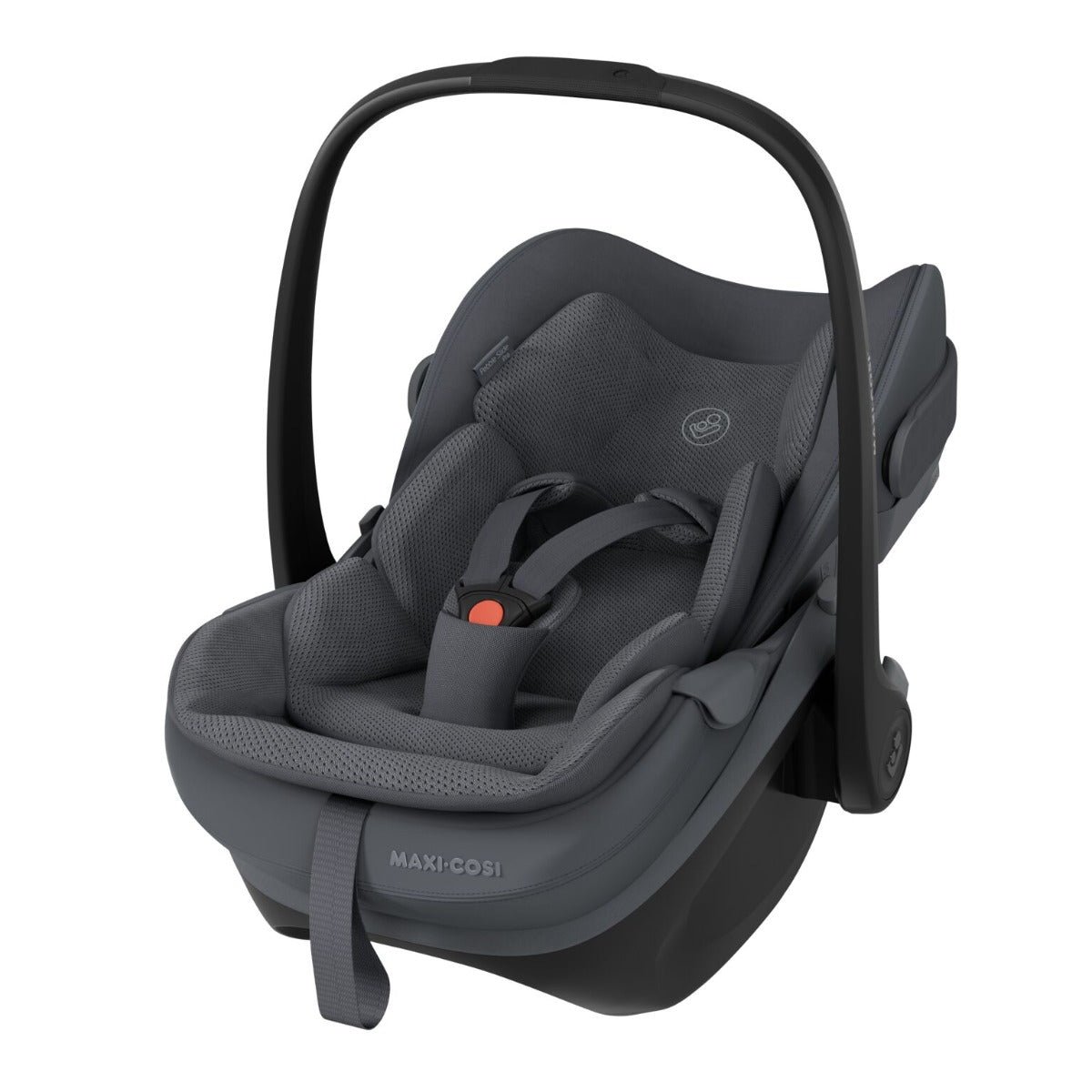 Maxi-Cosi Pebble Slide Pro autokrēsliņš tumši pelēkā krāsā ar rokturi un drošības jostām