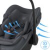 Tumši pelēks Maxi-Cosi Pebble Slide Pro autokrēsliņš ar drošības jostām un Clima Flow ventilāciju