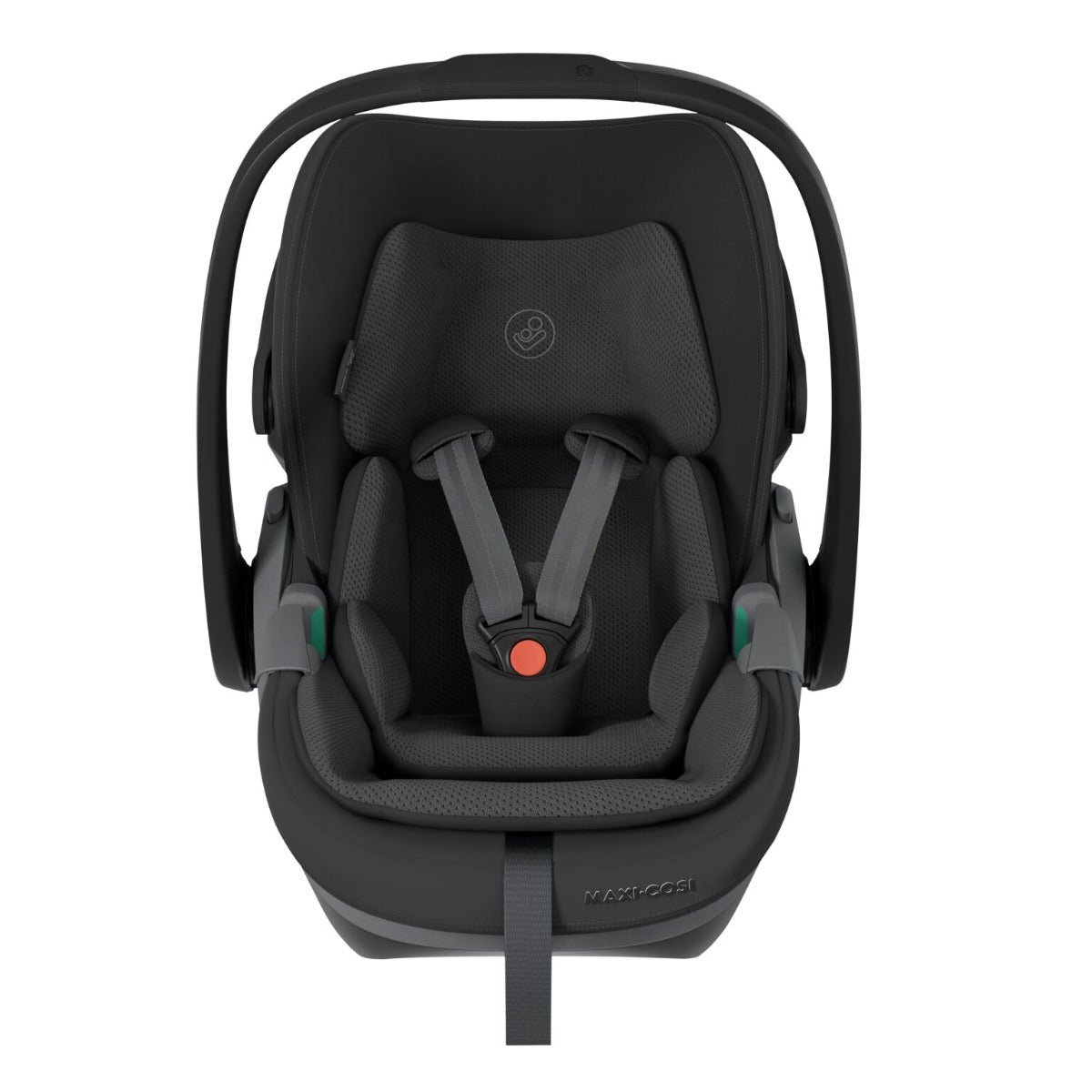 Melns Maxi-Cosi Pebble 360 Pro autokrēsliņš ar drošības jostām un noņemamu rokturi