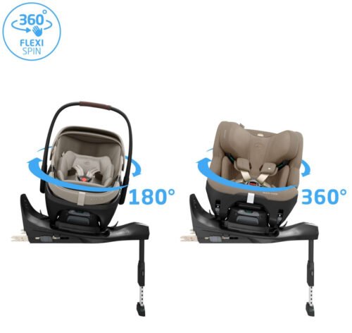 Maxi-Cosi autokrēsliņš ar Isofix pamatni, bēšs, rotējams par 360° un 180° texsts