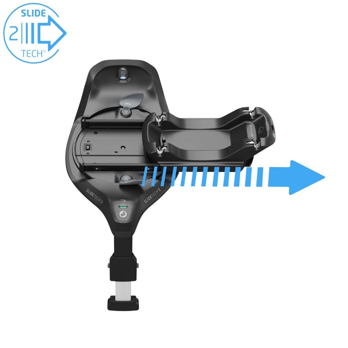 Melns Maxi-Cosi ISOFIX bāzes stiprinājums ar izbīdāmu sliedi un indikatoriem