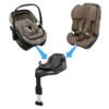 Maxi-Cosi auto sēdeklis un Isofix bāze bēšā krāsā ar zīdaiņa kulbu un bērna krēslu