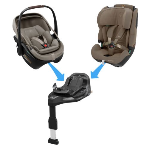 Maxi-Cosi auto sēdeklis un Isofix bāze bēšā krāsā ar zīdaiņa kulbu un bērna krēslu