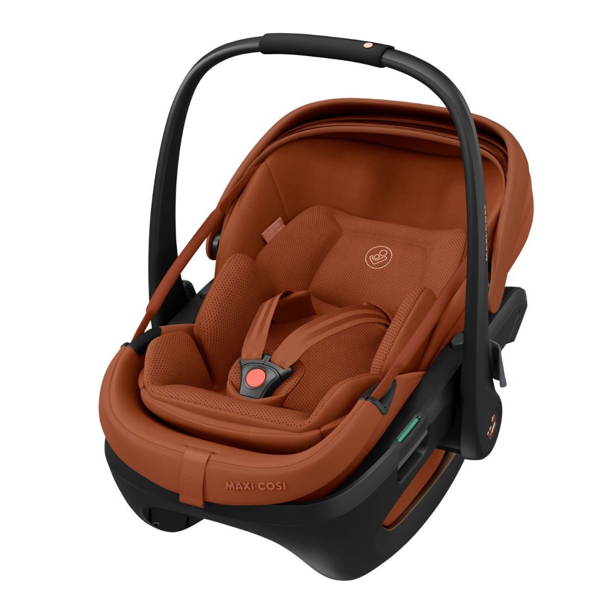 Maxi-Cosi Coral Slide Pro autokrēsliņš brūnā krāsā ar melnu rokturi un ieliktni 0+ vecumam