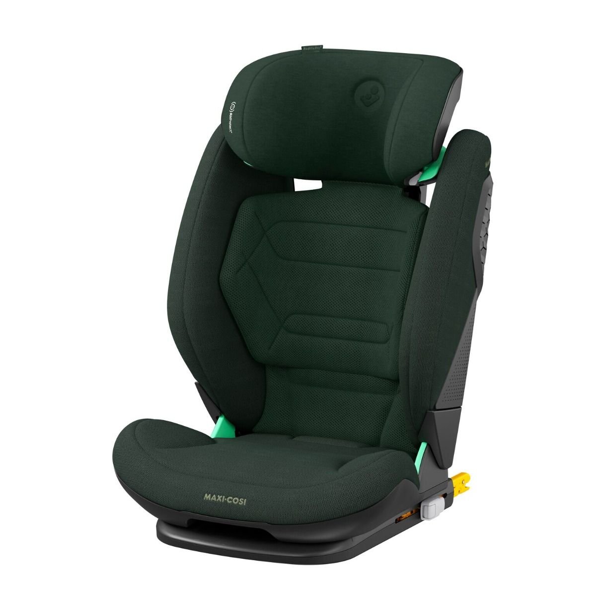 Tumši zaļš Maxi-Cosi bērnu autokrēsliņš ar galvas balstu un ISOFIX stiprinājumu