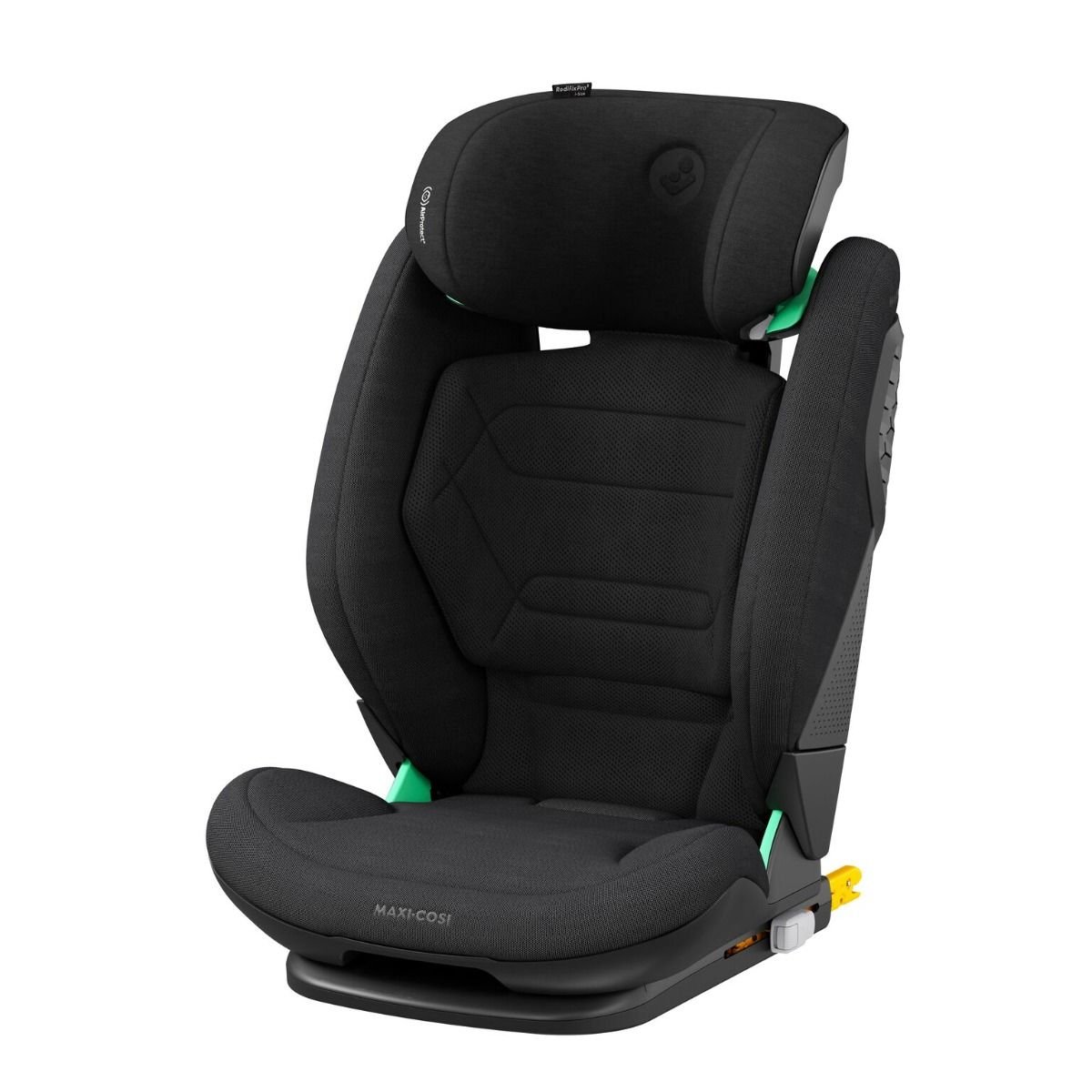 Maxi-Cosi Rodifix Pro2 i-Size melns autokrēsliņš ar regulējamu galvas balstu un polsterētu sēdvietu