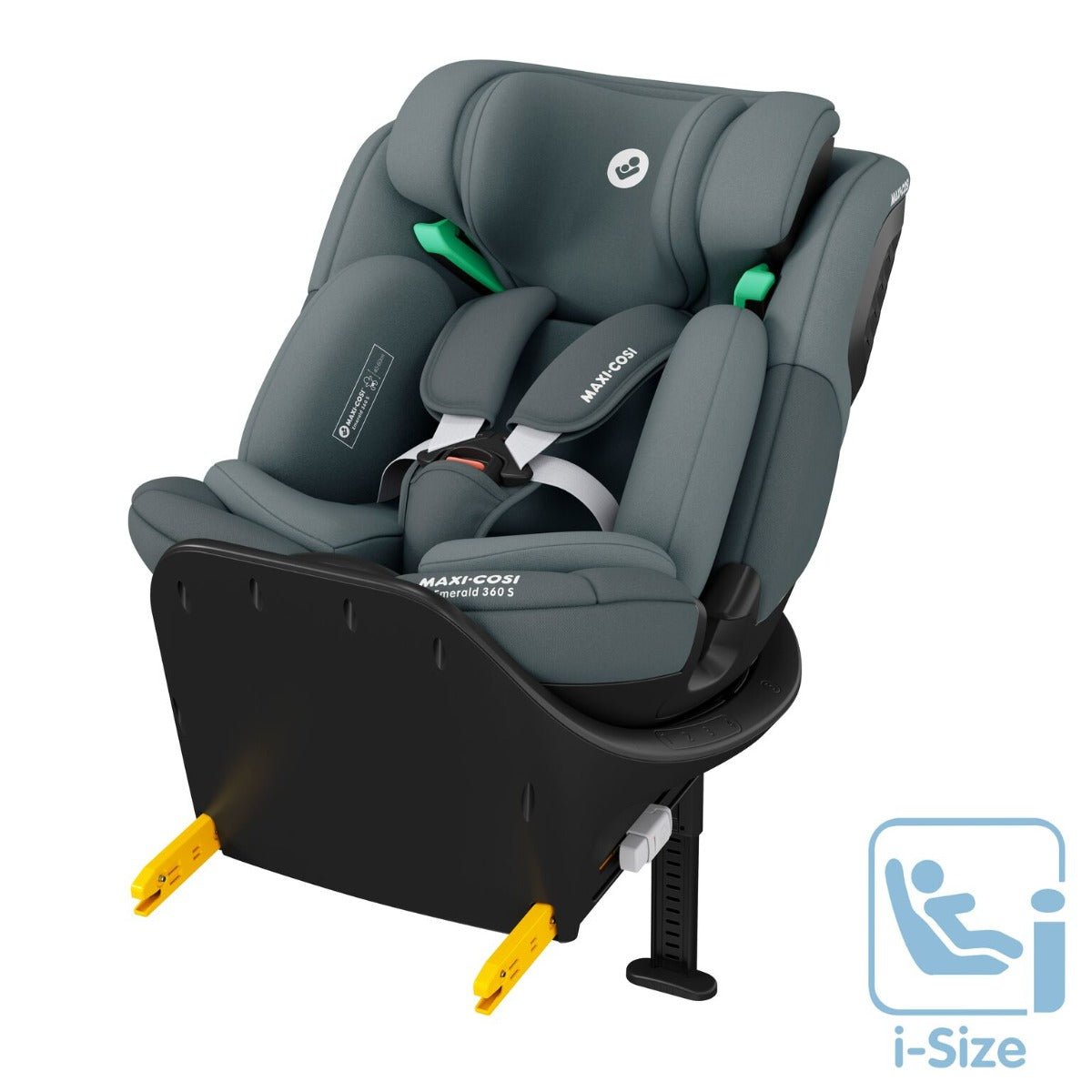 Maxi-Cosi Emerald S grafīta bērnu autokrēsliņš ar i-Size pamatni un Isofix stiprinājumu, ar regulējamu galvas balstu