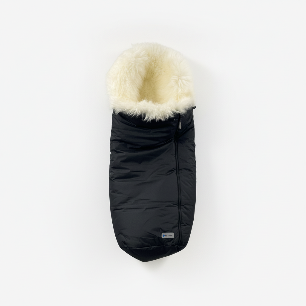 Troller ziemas guļammaiss ratiem ar vilnas kažoku – Black / White