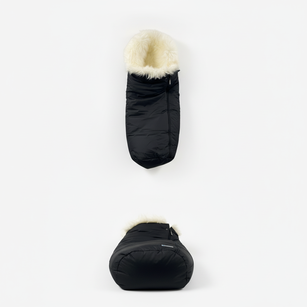 Troller ziemas guļammaiss ratiem ar vilnas kažoku – Black / White – 2