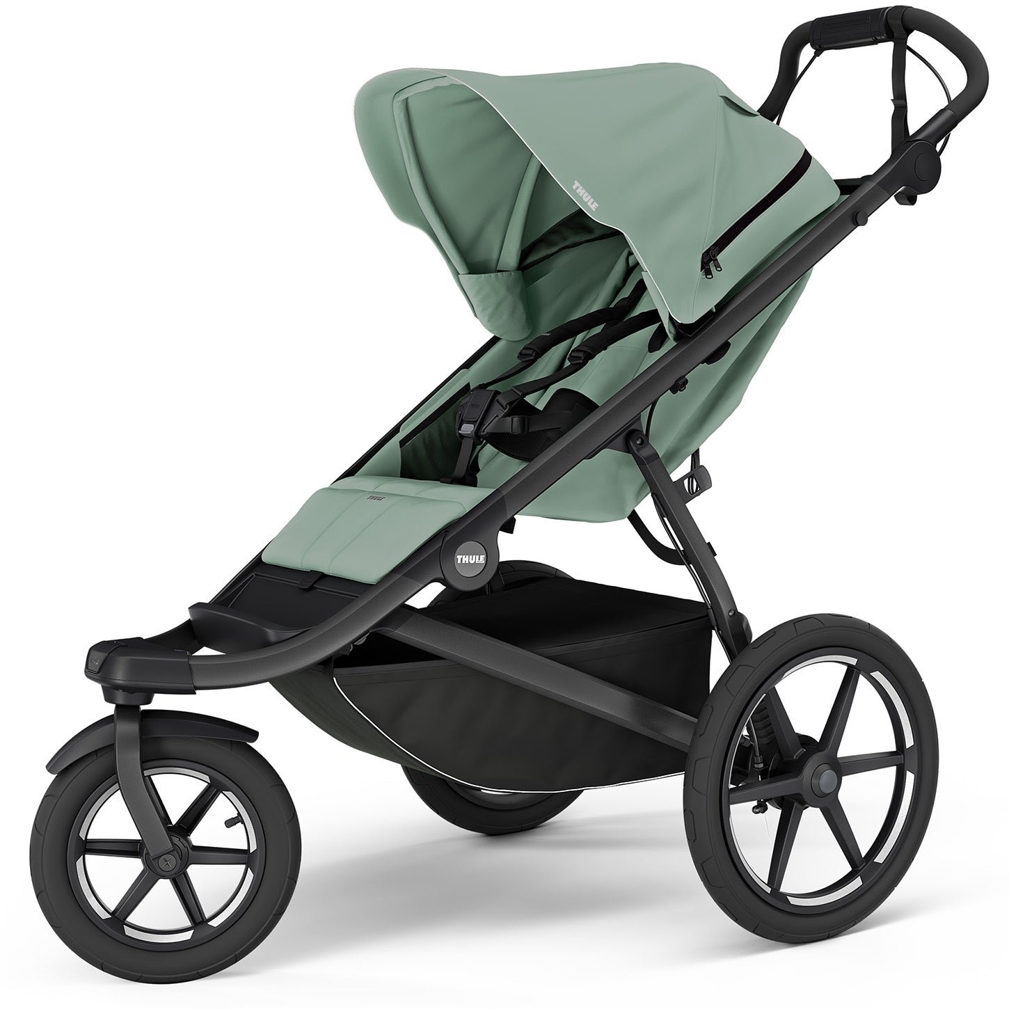 pol_pl_Thule-R-Urban-Glide-3-wielofunkcyjny-trojkolowy-wozek-biegowy-Mist-Green-on-Black-Kolor-2025-Przedsprzedaz-61001_1.jpg Thule trīsritenis bērnu ratiņi zaļā un melnā krāsā ar lieliem riteņiem un jumtiņu