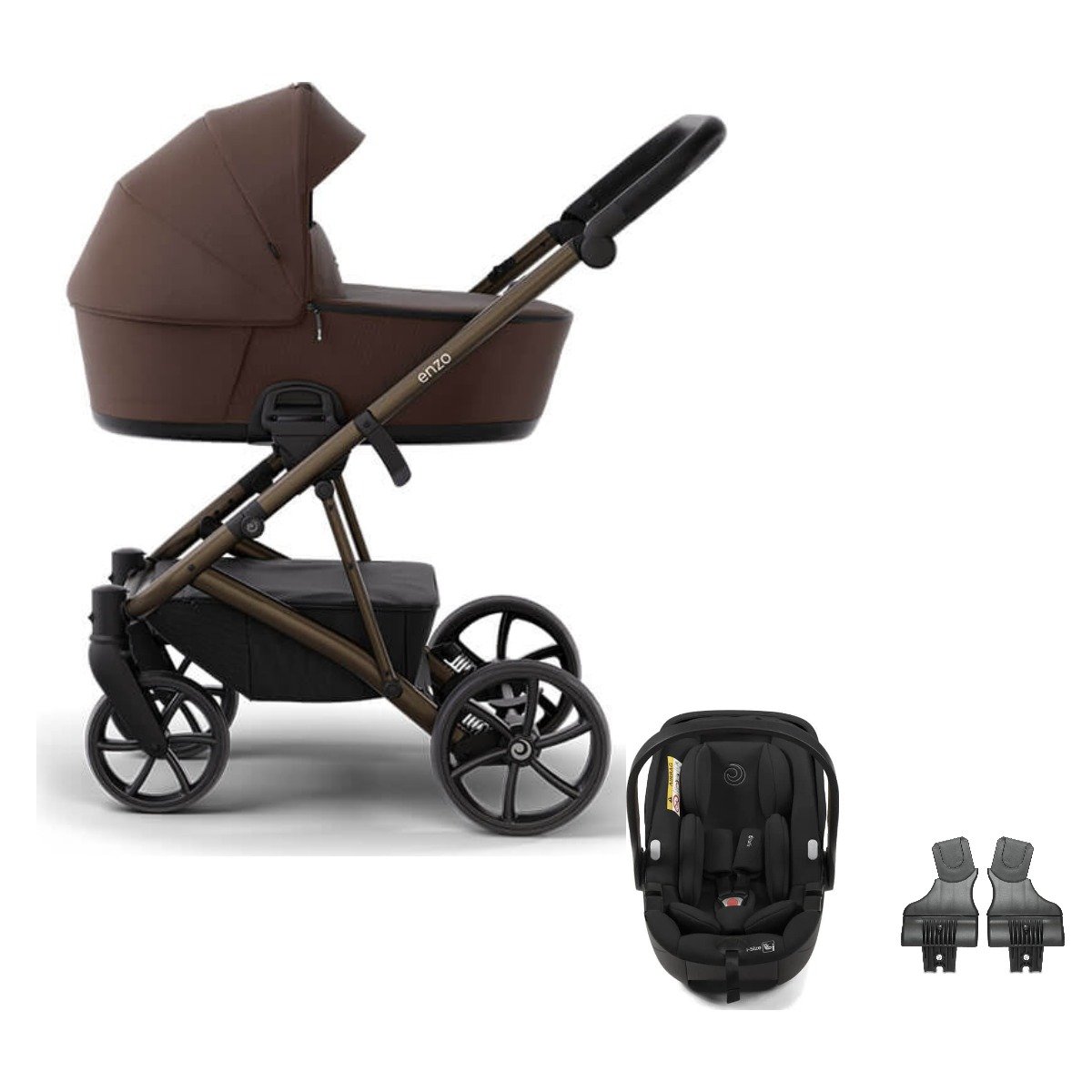 Tutis Enzo 3in1 Chocolate + Beno Black + adapteri Tutis Enzo 3in1 Chocolate (548) ar Beno i-Size Black autokrēsliņu un adapteriem