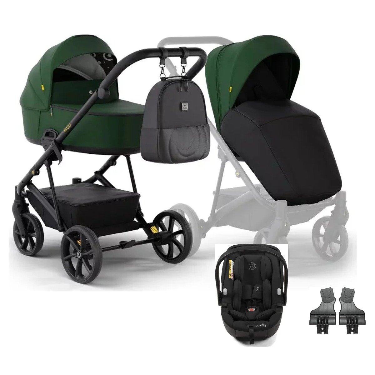 Tutis Enzo 3in1 Green + Beno Black + adapteri Tutis Enzo 3in1 Green (547) ar Beno i-Size Black autokrēsliņu un adapteriem